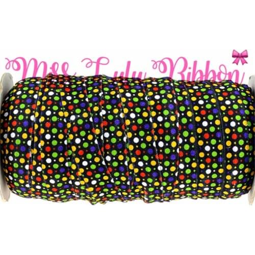 5/8"16mm Colorful Dots Printed Fold Over Elastic Ribbon Handmade Clothing Webbing DIY Party Decor 50yards HT01-PG022-00914