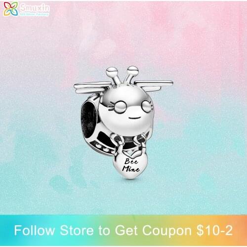 Smuxin 925 Sterling Silver Beads Bee Mine Charms fit Original Pandora Bracelets Women DIY Mothers Day Jewelry Making Making