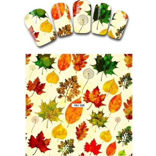 UPRETTEGO NAIL ART BEAUTY WATER DECAL SLIDER NAIL STICKER FLOWER RED LEAF MAPLE LEOPARD SNAKE SKIN CARTOON DEER RU169-174