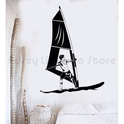 Vinyl Wall Decal Windsurfing Water Sports Wall Sticker Boardsailing Wall Mural Windsurfing Window Decal Sea Sports PosterQ96