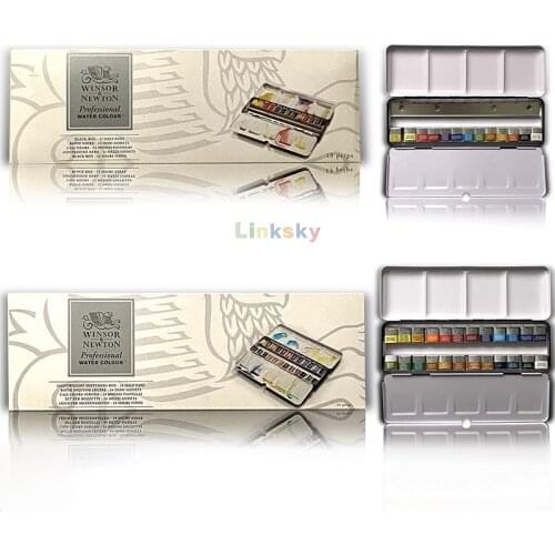 Winsor & Newton :Professional Watercolour :Lightweight Metal Sketchers Box Set : 12,24 Half Pans,Detachable palette,Art supplies