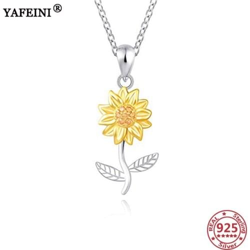 YAFEINI 925 Sterling Silver Sunflower Necklaces Cubic Zircon Pendant Necklace 925 Silver Women Mothers Day Gift Sunflower Gifts