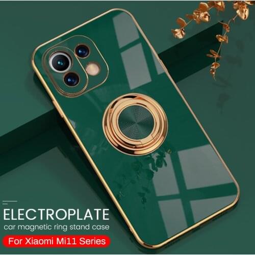 Plating Ring Protect Shell For Xiaomi Xiomi Mi11 Mi11i Mi 11i 11 Lite 11Lite Light Ultra Pro 5G Soft Magnetic Stand Holder Cases