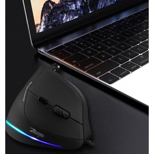 ZELOTES C-18 RGB Optical Vertical Mouse 11 Buttons 10000DPI Adjustable Ergonomic Gaming USB Wired Mice with Joystick
