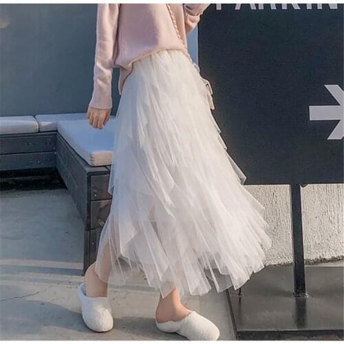 2020 spring and summer gauze skirt female skirt white fluffy long skirt net layer layer cake skirt net gown skirts womens
