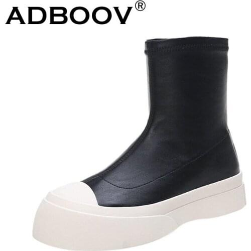 ADBOOV Fashion Side Zip Ankle Boots Women Platform Fur Linling Women Shoes Martin Boots