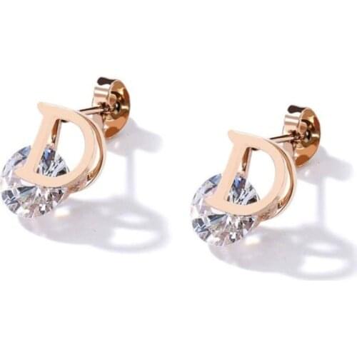 2020 Korean Fashion S925 Post Rhinestone Flash Stud Earrings Exquisite Zircon Letter D Word Earrings For Women Jewelry Gift