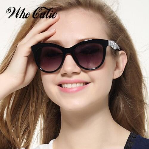 WHO CUTIE Oversized Cat Eye Sunglasses Women Luxury Brand Designer Retro Vintage Black Cateye Sun Glasses Female Shades OM716