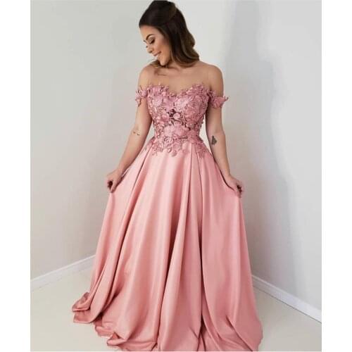 Elegant Beaded LaceMother of the Bride Dresses Long 2019 Pink Off the Shoulder Satin Gown Vestidos Longos Formal Party Dresses