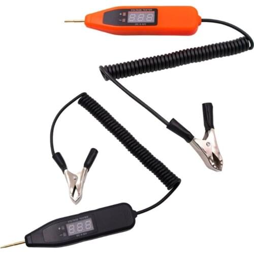 1.65m Spring Line Car Digital LCD Electric Voltage Test Pen Probe Detector Tester With LED Light for Auto Car Testing Tool