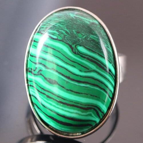 1Pcs Women Men Wedding Ring Jewelry Gift Natural Stone Oval Beads Green Malachite Adjustable Finger Ring Z113