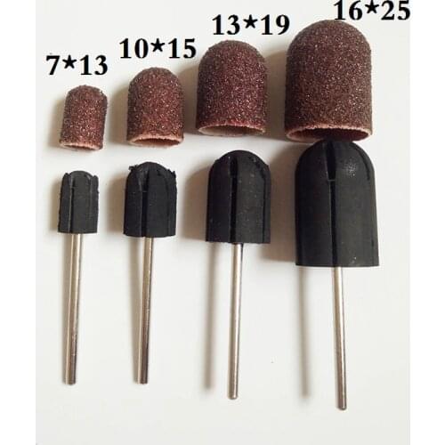 2pcs/set (1pcRubber bit+1pcs sanding cap)5*11 7*13 10*15 13*19 16*25 Rubber drill bit Nail sanding cap electric nail drill