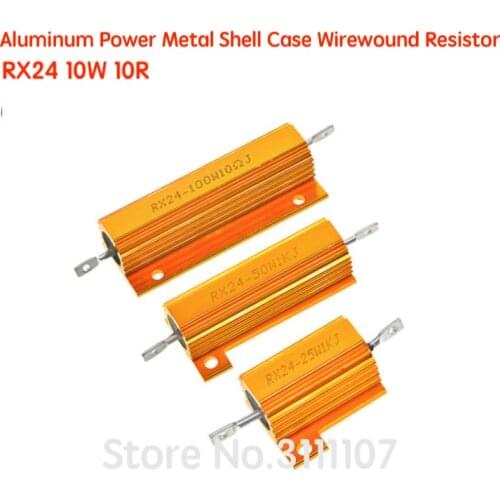 2PCS RX24 10W 10R 10ohm 10RJ Wire Wound Resistor Metal Shell Aluminium Golden Resistor 10Watt 10 ohm Heatsink Resistance