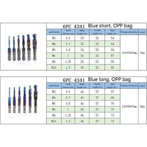 896B Drill Tap Bits Set HSS Combination Drill & Tap Bit Set Screw Tapping Bit Tool Hex Shank Tool Kit Metric Thread