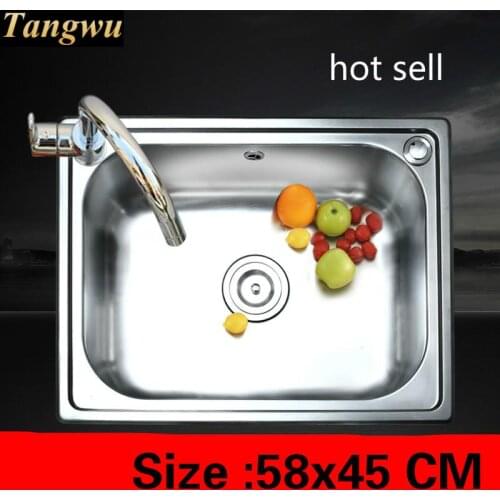 Free shipping Household high quality kitchen single trough sink vogue food-grade 304 stainless steel hot sell 58x45 CM