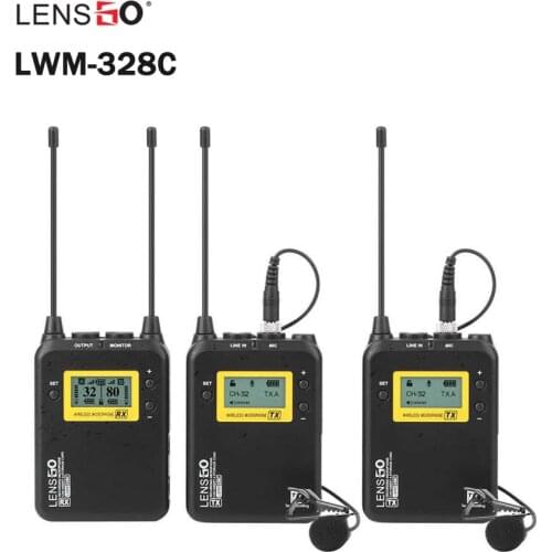 LENSGO LWM-328C Wireless Microphone Professional DSLR Camera Lapel Mic Transmitter Kit for Youtube Video Recording Interview