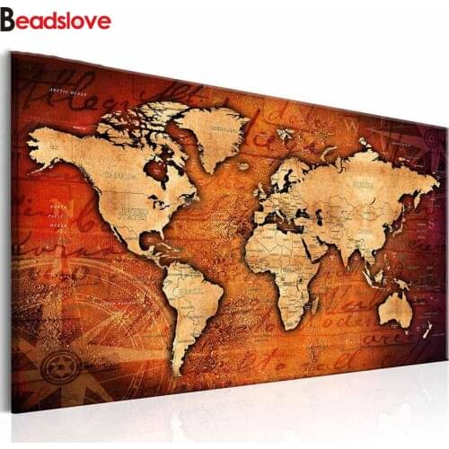 Large Diy Diamond Painting world map Full square round drill 5d Diamond Embroidery mosaic romantic art 5D square by hand gift