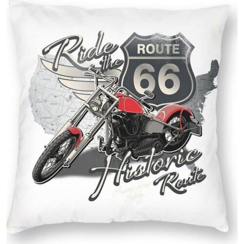 Travel Motorcycle Ride Route 66 Square Pillowcover Decoration US Numbered Highways Cushion Cover Throw Pillow for Car Printing