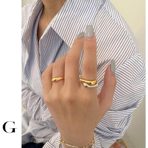 GHIDBK Hot Sale 2020 Fashion Stainless Steel Jewlry Minimalist Designed Curved Rings for Women Demo Street Style Irregular Ring