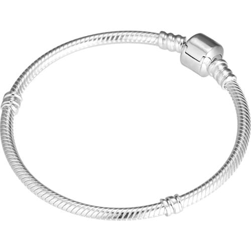 Classic Bracelet 100% 925 Sterling Silver Jewelry Barrel Clasp Snake Chain Bracelets fit Charm Beads DIY for Women Gift Y100