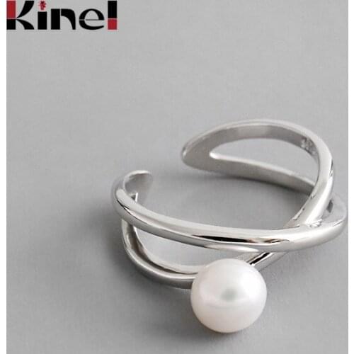 Kinel 925 Sterling Silver Geometry Pure Finger Ring Simple Pearl Rings for Women Wedding Engagement Fine Jewelry