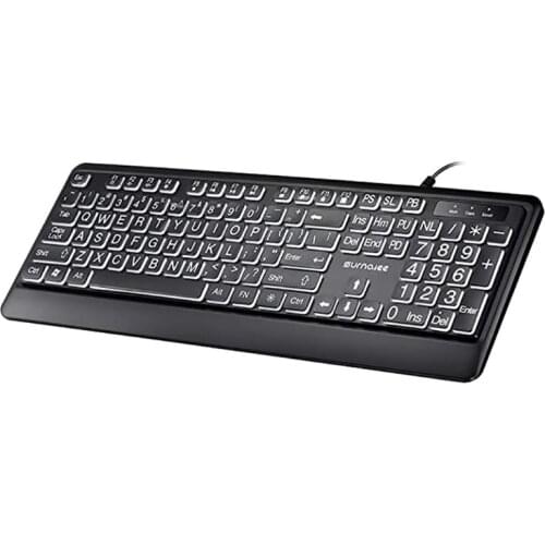 Large Font Print USB LED Backlit Keyboard 104 Keys Full Size Computer Keyboard for Seniors and Low Vision Individuals