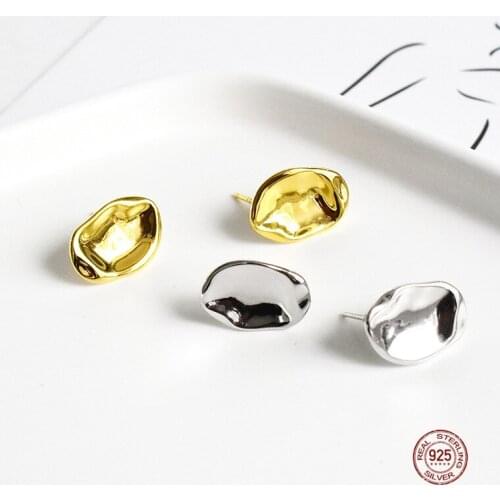 LKO 925 Sterling Silver Gold/Silver Earrings Fashion Personality Irregular Concave Convex Stud Earrings Jewelry New Hot Sale