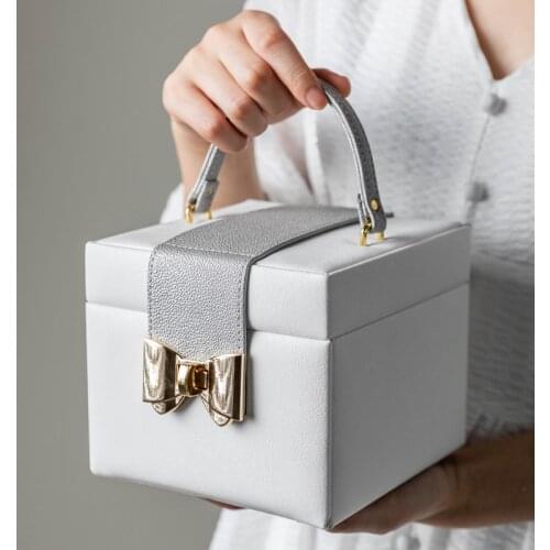 Nordic Style Pu Leather Large Capacity Multi-functional Three-layer Portable Jewelry Storage Case Holder Earring Ring Sorage Box