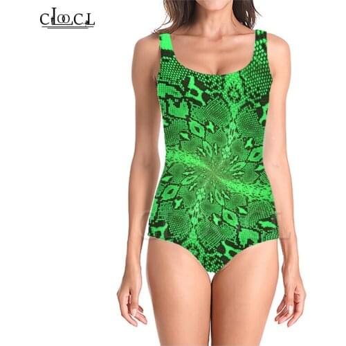 CLOOCL Fashion Animal Green Red Snakeskin 3D Print Girls One-piece Summer Swimsuit Bathing Suit Beach Sleeveless Sexy Swimsuit