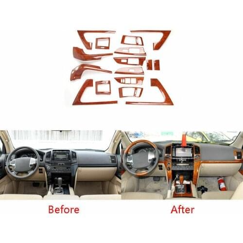 Fit For Toyota Land Cruiser 2008-2015 Wood Grain Full Interior Dash Trim Kit Cover 16pcs