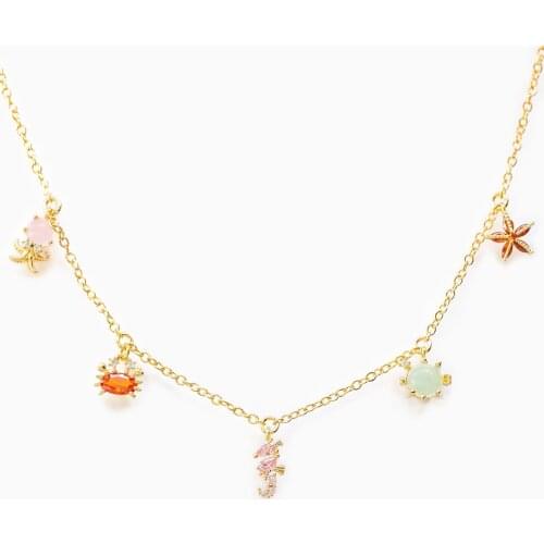 Ins Hot New Clavicle Chain Beach Style Series Fish Starfish Charm Pendant&necklaces Colorful Zircon Marine Animal Necklace