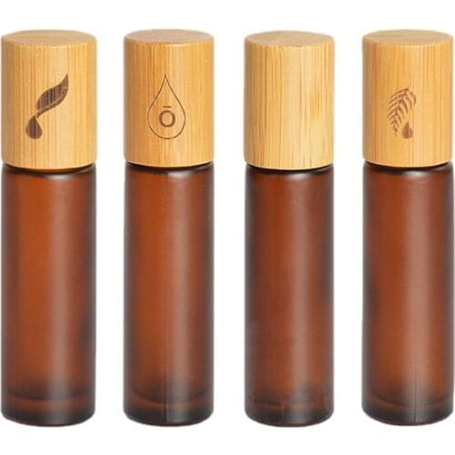 50pcs Essential Oil Bottle 10ml Brown Thick Glass Roll on Bottle Empty with DIY Bamboo Cover for DoTERRA Perfume Refillable Vial