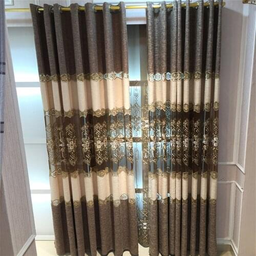 Luxury Hollow Out Embroidered Curtains for Living Room Blue Chenille Villa European French Window Treatment Drapes JS241C