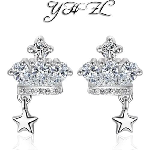 YH-ZL 925 Sterling Silver Earrings Luxurious Mosaic Shiny CZ Zircon Crown Earrings oorbellen brincos pendientes