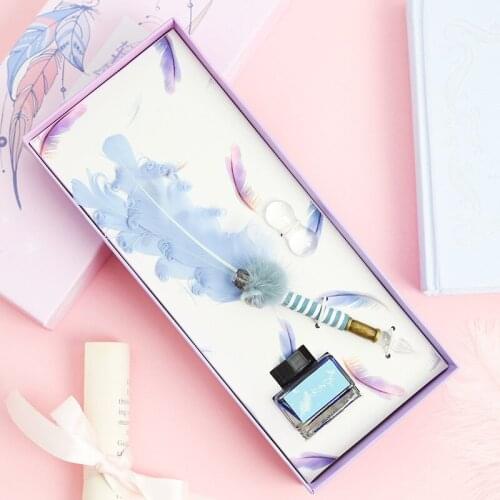 Dream of Light Feather European Style Glass Pen Feather Pen Crystal Dip Pen Set Dip Ink Pen Set Birthday Gift