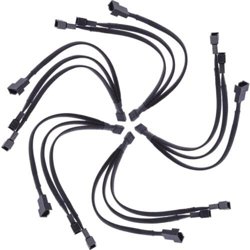 Quality 5PCS PWM Fan Splitter Adapter Cable Sleeved Braided Y Splitter Computer 4 Pin Fan Extension Power Cable 1 to 3 Converter
