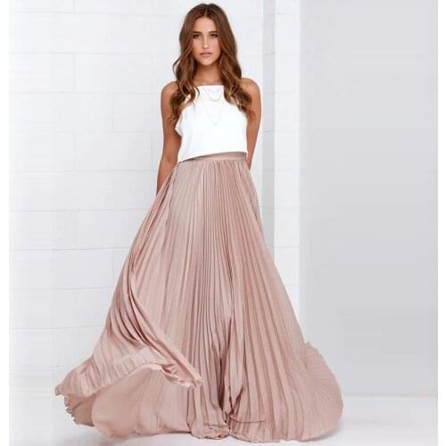 Pretty Pink Pleated Chiffon Long Skirts For Fashion Women Floor Length Maxi Skirt Zipper Style High Quality Women Clothing