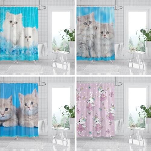 Cute Cat Shower Curtain Waterproof Bath Curtains Pet Pattern Bathtub Curtain Bathroom Accessories For Home Decoration