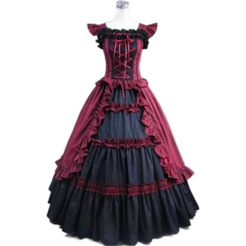 Red and Black Vintage Gothic Victorian Dress Long Womens Clothings