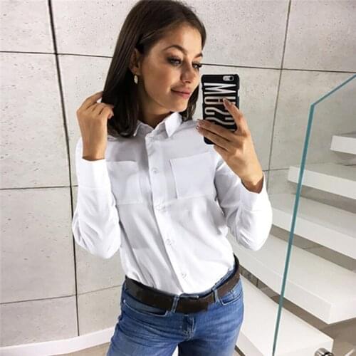 8 Colors Plus Size Turn Down Collar Press Buttoned Workwear Tops Office Ladies Long Sleeve Slim 2019 Women Autumn Casual T-shirt