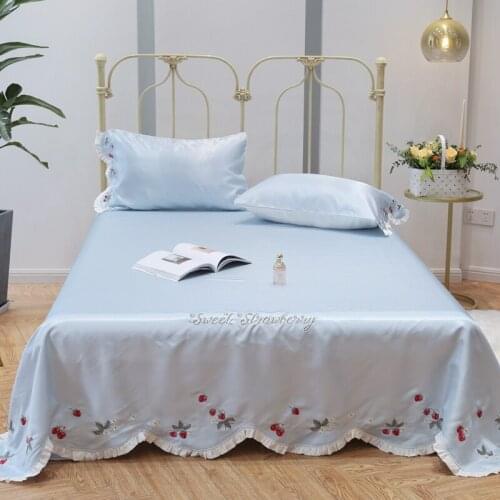 2020 new products Pure color embroidered ice silk mat Bed cover Fitted Sheet Pillowcases 2/3 pcs Pleated lace princess Bedding