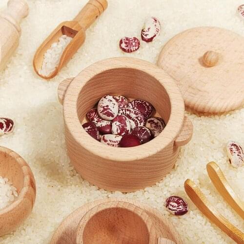 Wooden Tea Set Sensory Bin Tools Beech Scoops Fine Motor Learning Toys Kitchen Gadgets Bamboo Tea Spoon Sensory Kitchen Toys New