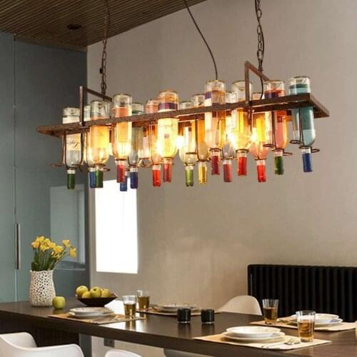 American vintage Loft Wine Bottle Iron Pendant Light creative personality hair salon restaurant bar and cafe shop