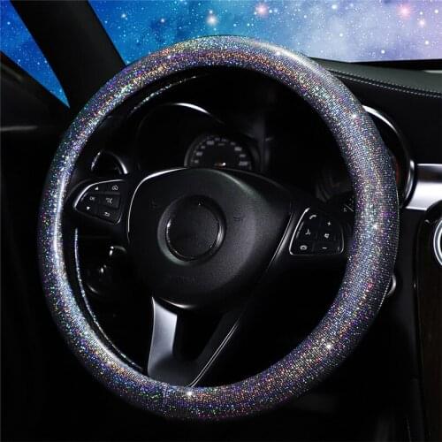 Bling Bling Rhinestones Crystal Car Steering Wheel Cover PU Leather Steering-wheel Covers
