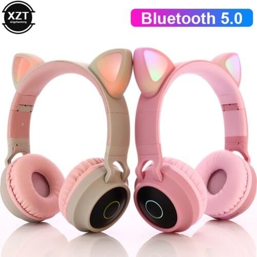 Cute Bluetooth 5.0 Headset LED Noise Cancelling Girl Gift Headphones With Mic Wireless Hifi Music Stereo For Mobile Phones PC
