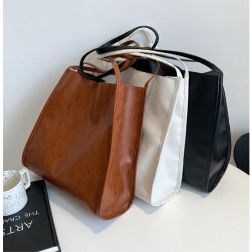 Large-capacity PU Leather Brown Tote bag 2021 Korean trend popular autumn winter texture BlackOne-shoulder armpit bucket Handbag