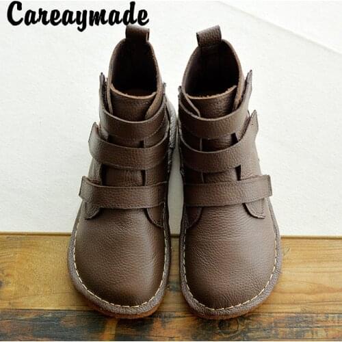 Careaymade-Artistic simple little white boots round head hand sewn womens boots original versatile short boots Martin Boots