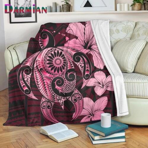 DARMIAN Polynesian Sea Turtle Plumeria Design Soft Flannel Fleece Blankets for Girls Adults Comfort Bed Quilts Sofa Nap Blankets