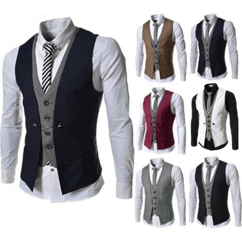 Men Dress Vests For Men Sleeveless V Neck Single-breasted Mens Suit Vest Male Waistcoat Gilet Homme Casual Sleeveless Formal Bu