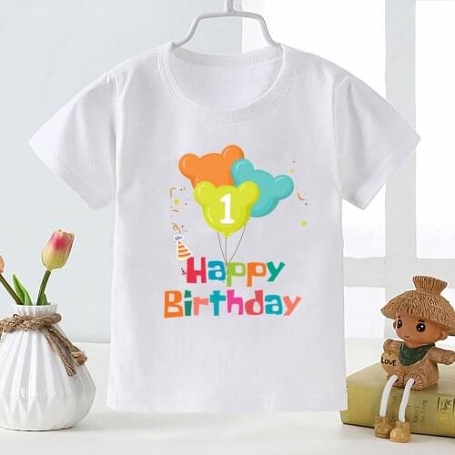 Birthday Number 1-9 Cartoon Print T Shirt Baby Summer Casual Short Sleeve White T-shirt Kids Present Cute Clothes